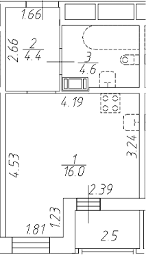Планировка — Аквилон Ливз, Студия, 25 м²