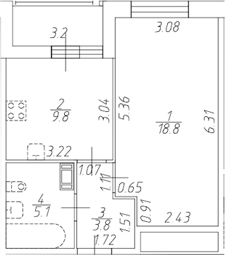 Планировка — Аквилон Ливз, 1-комн., 38 м²