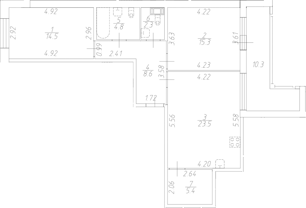 Планировка — Аквилон Ливз, 3-комн., 74 м²