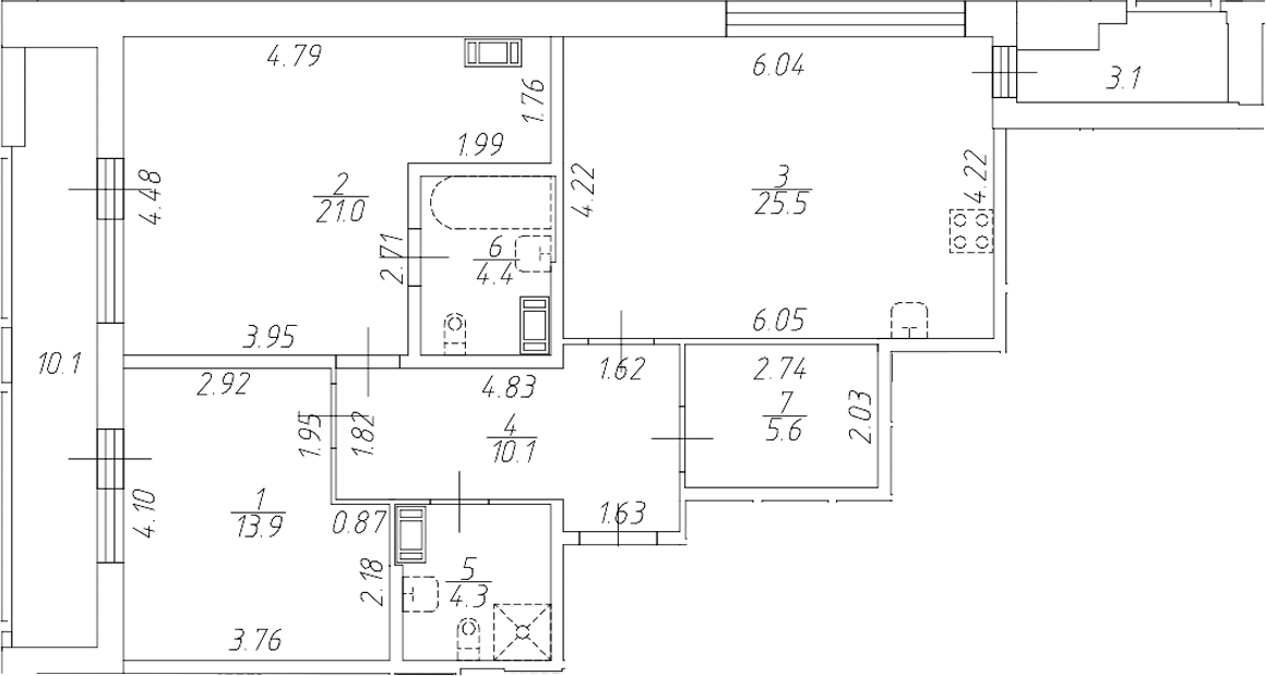 Планировка — Аквилон Ливз, 3-комн., 85 м²