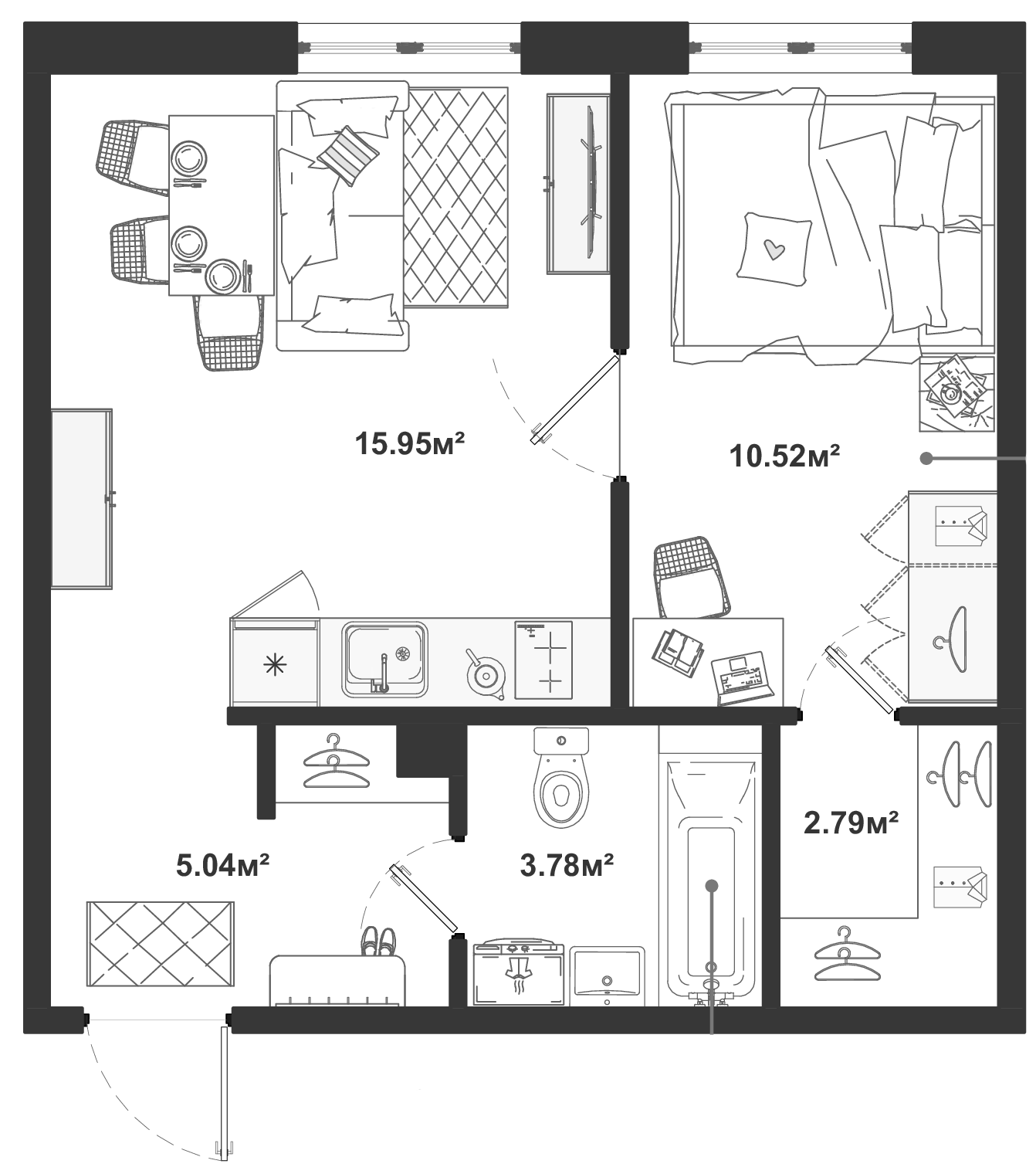 Планировка — ЛесART, 2-комн., 38 м²