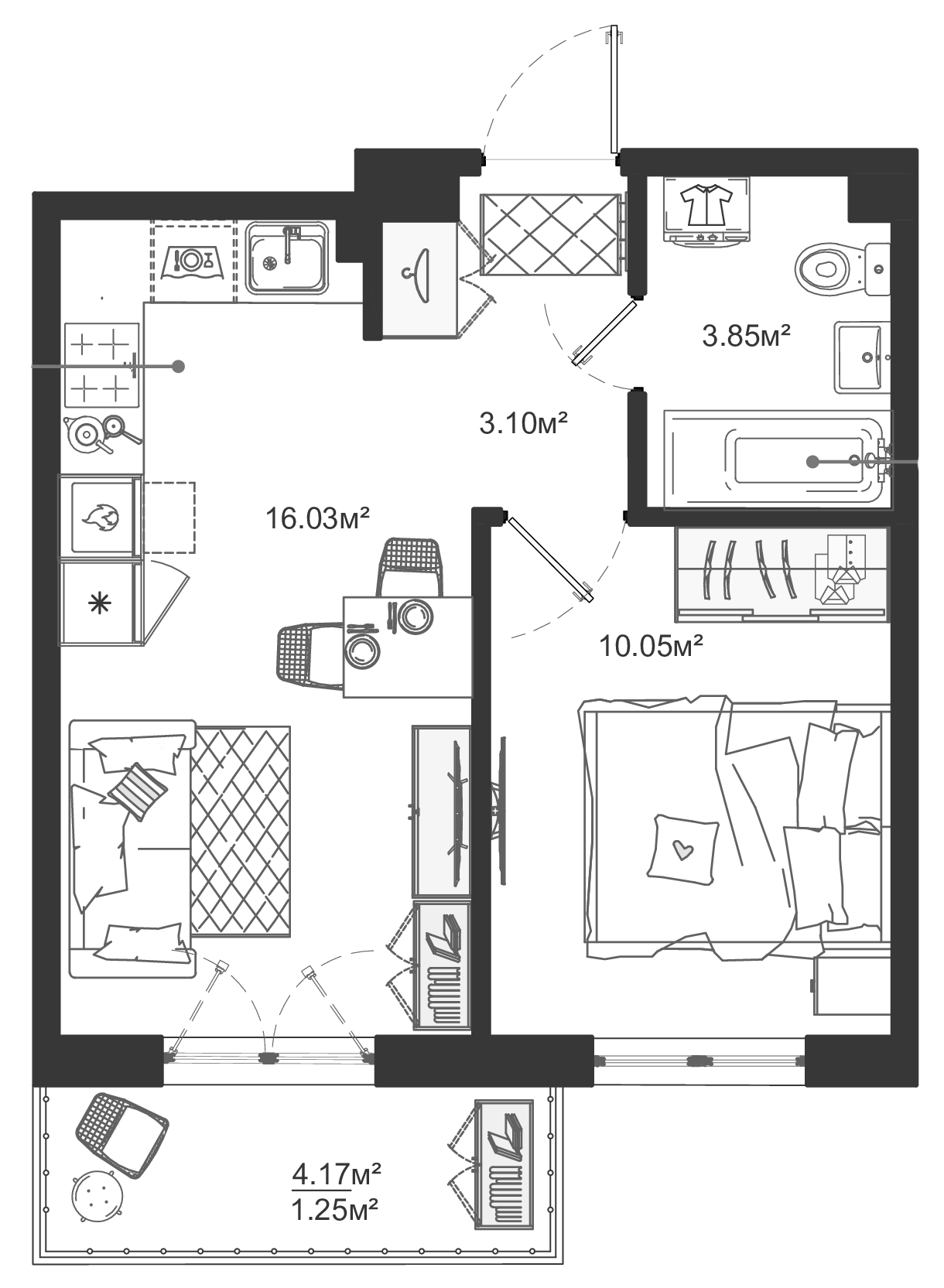 Планировка — ЛесART, 2-комн., 33 м²