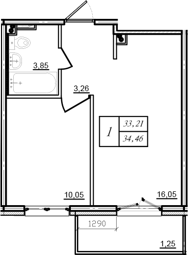Планировка — ЛесART, 2-комн., 33 м²