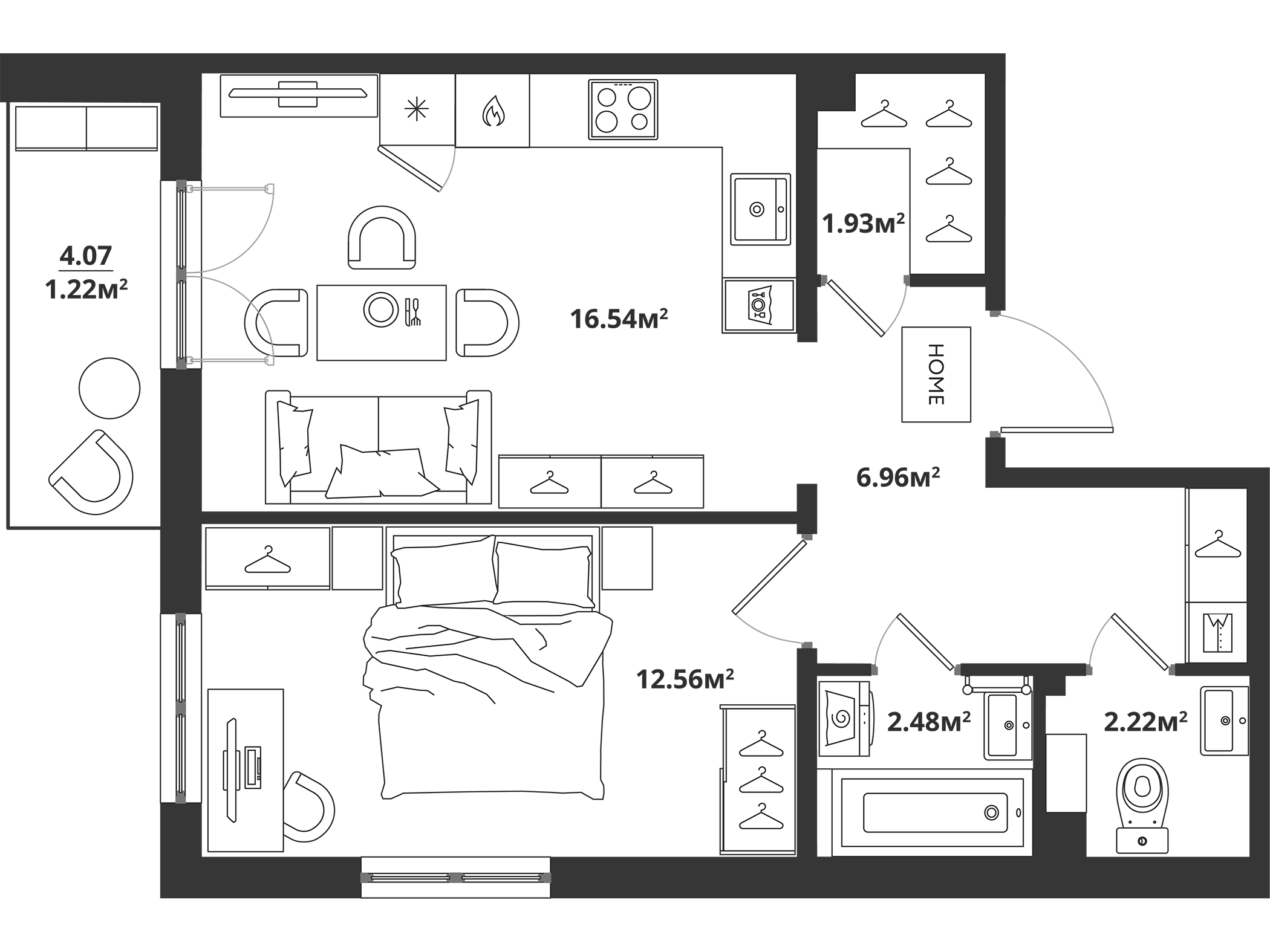Планировка — ЛесART, 2-комн., 43 м²