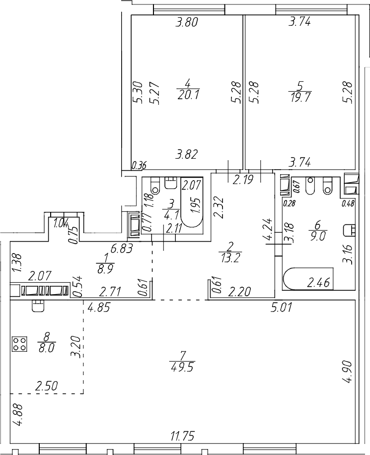 Планировка — Приоритет, 3-комн., 133 м²