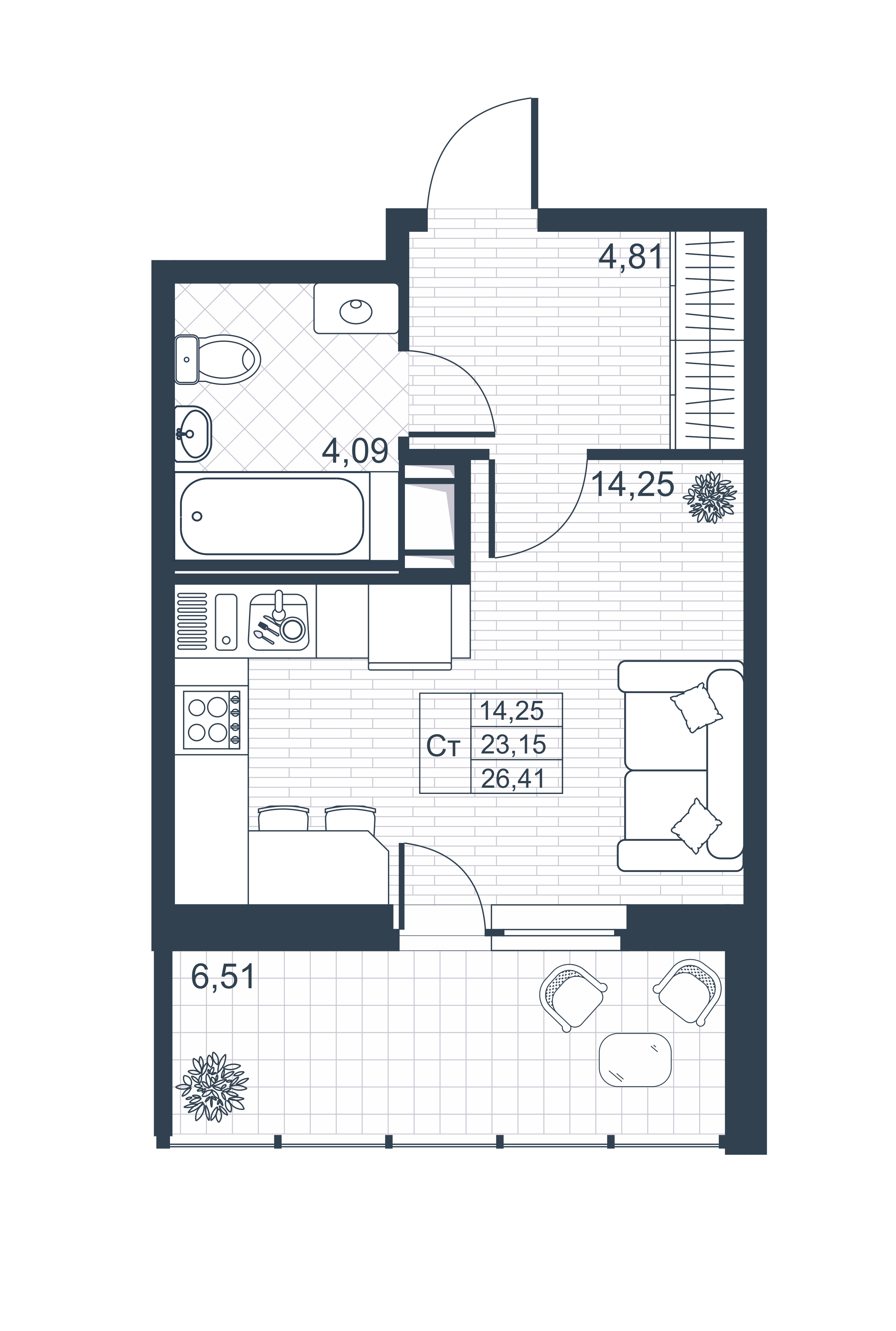 Планировка — Ново-Антропшино, Студия, 23 м²