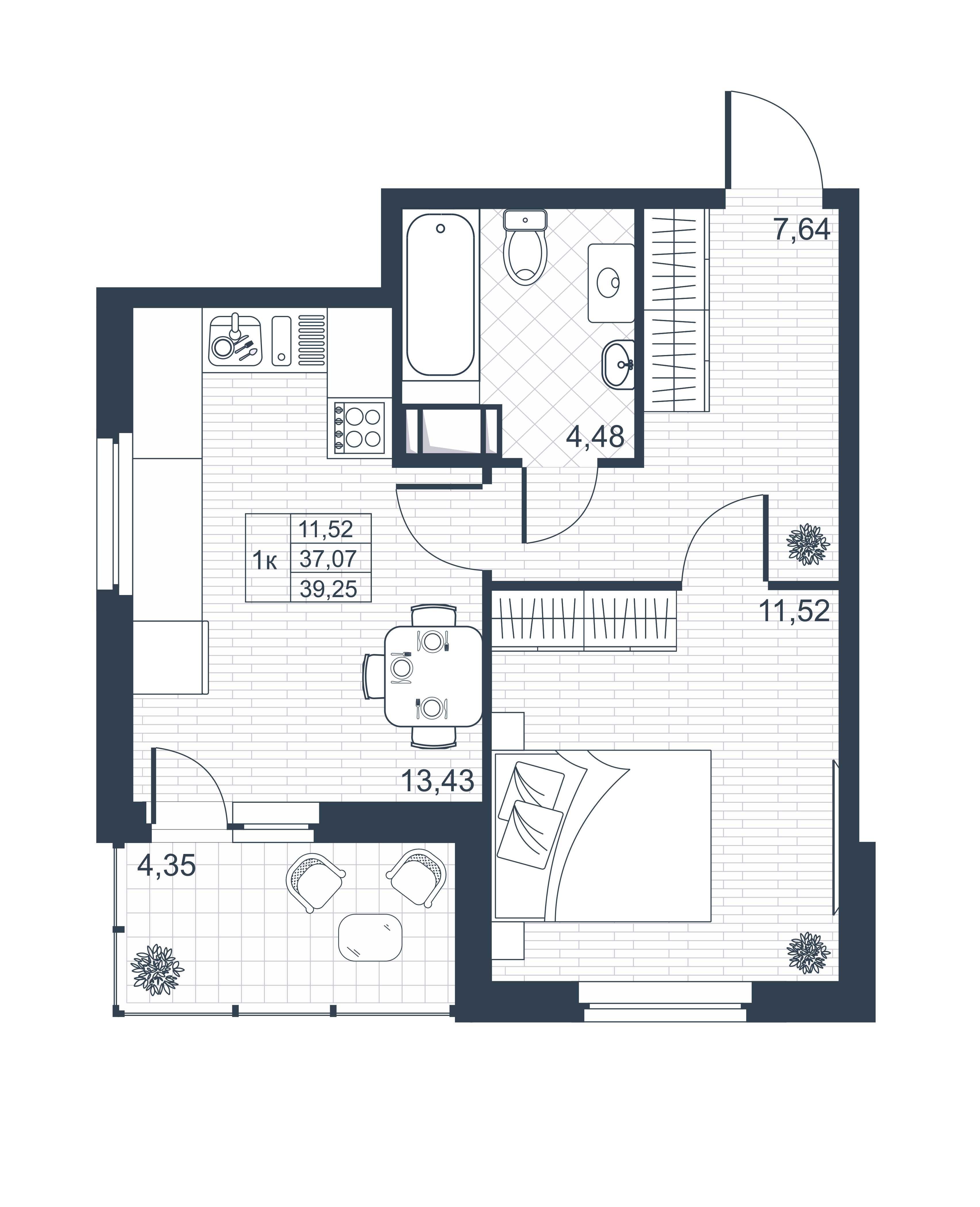 Планировка — Ново-Антропшино, 2-комн., 37 м²