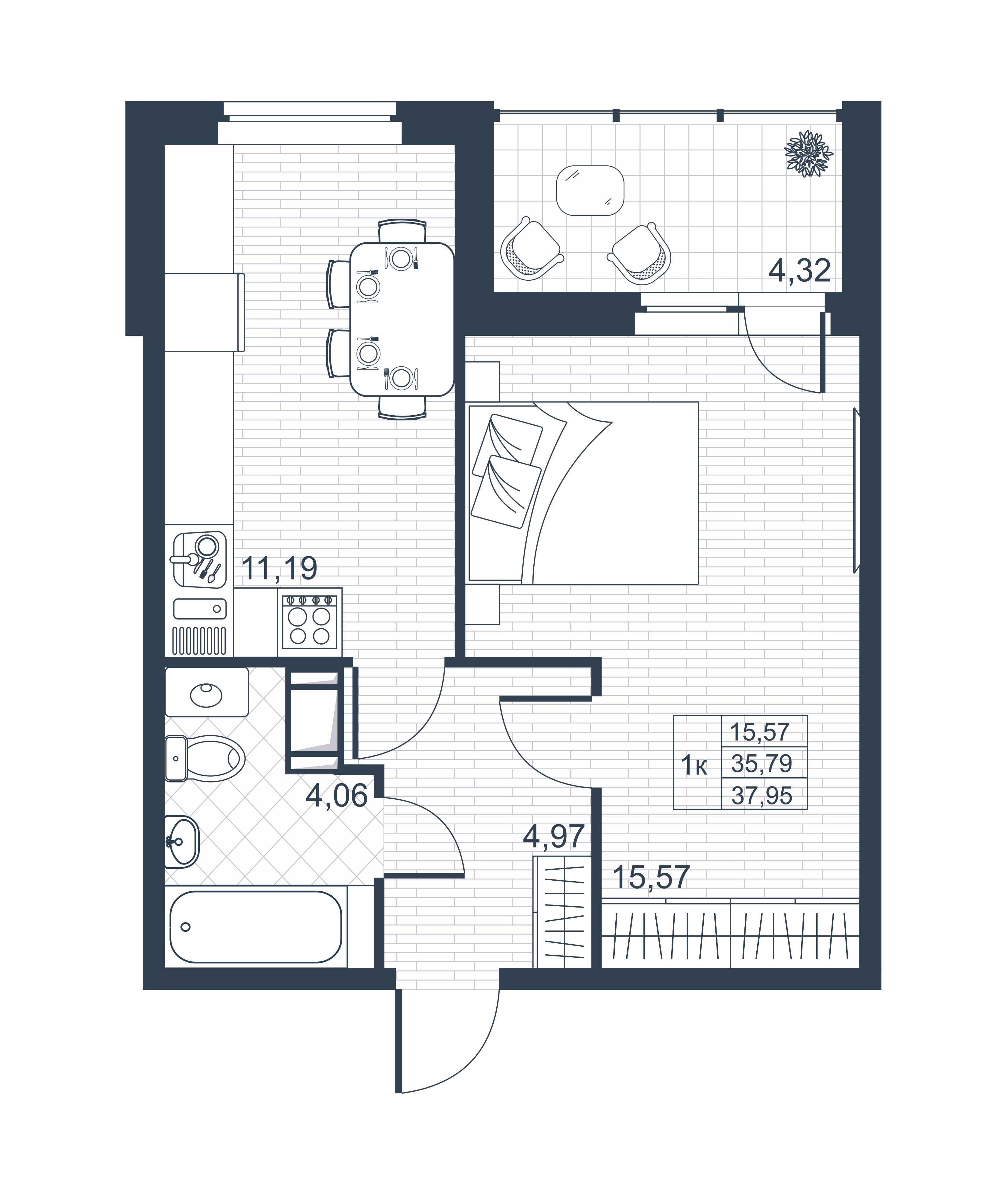 Планировка — Ново-Антропшино, 1-комн., 36 м²