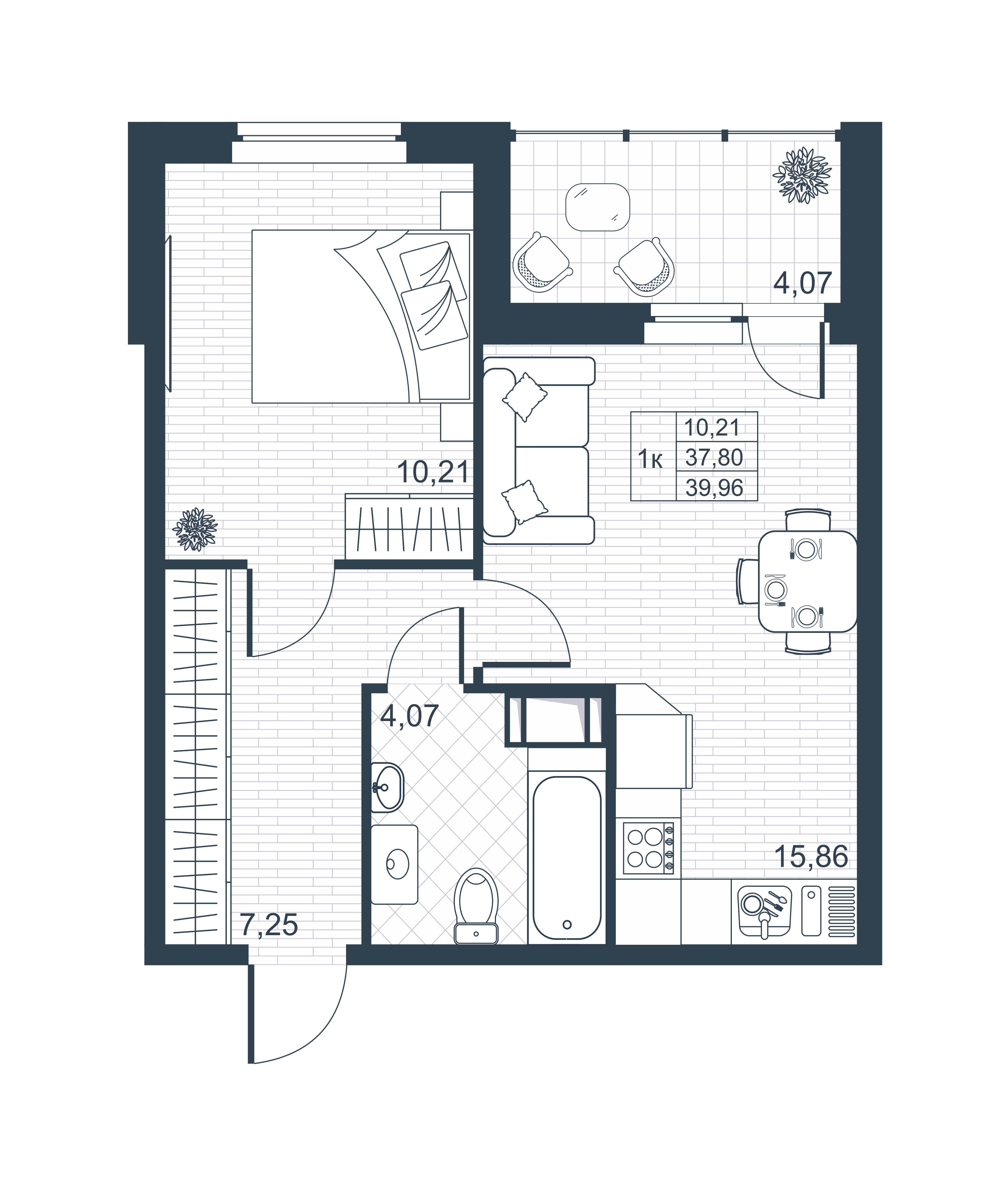 Планировка — Ново-Антропшино, 2-комн., 38 м²