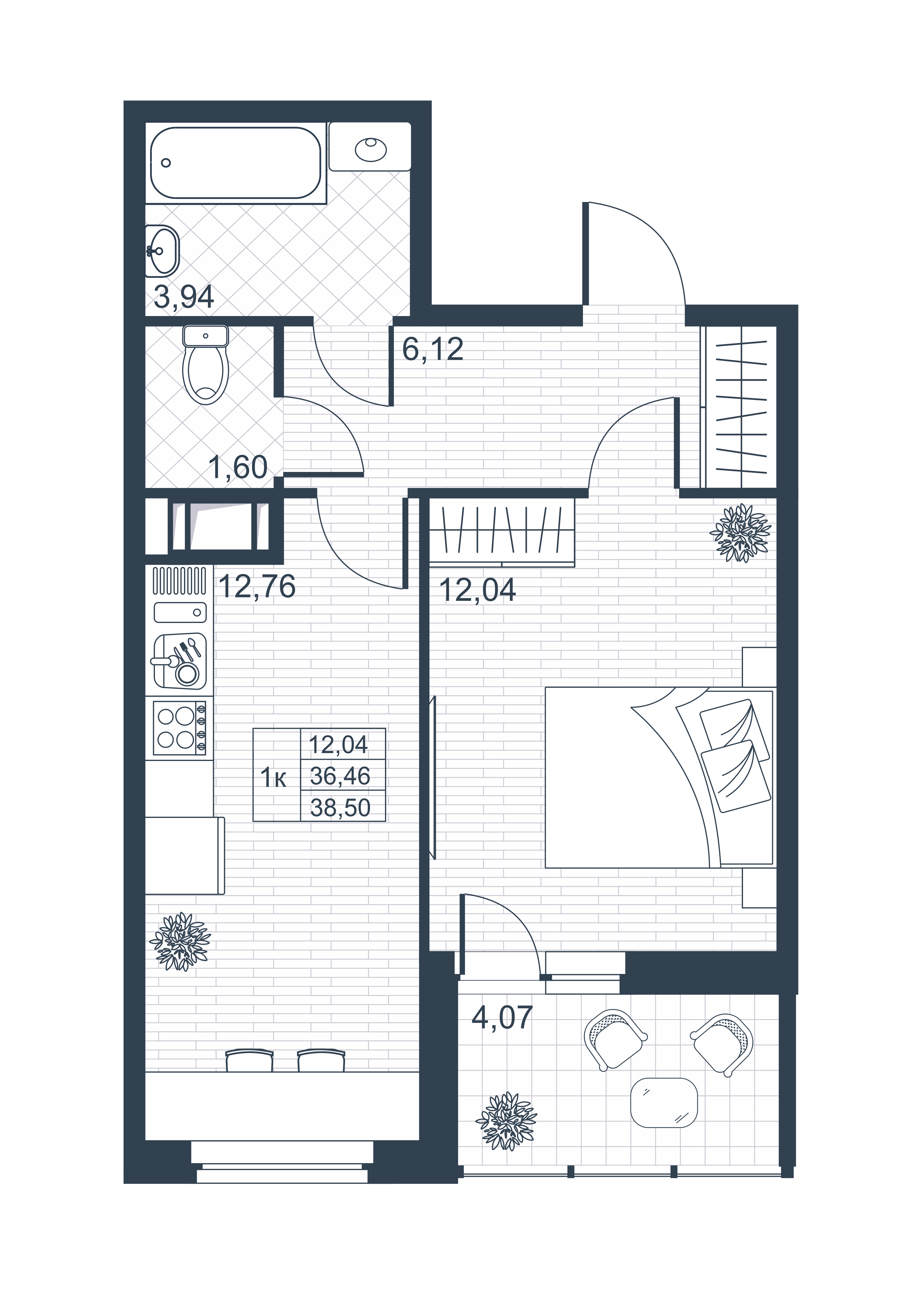 Планировка — Ново-Антропшино, 2-комн., 36 м²
