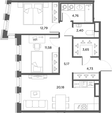 Планировка — Лисичанская, 22, 3-комн., 65 м²