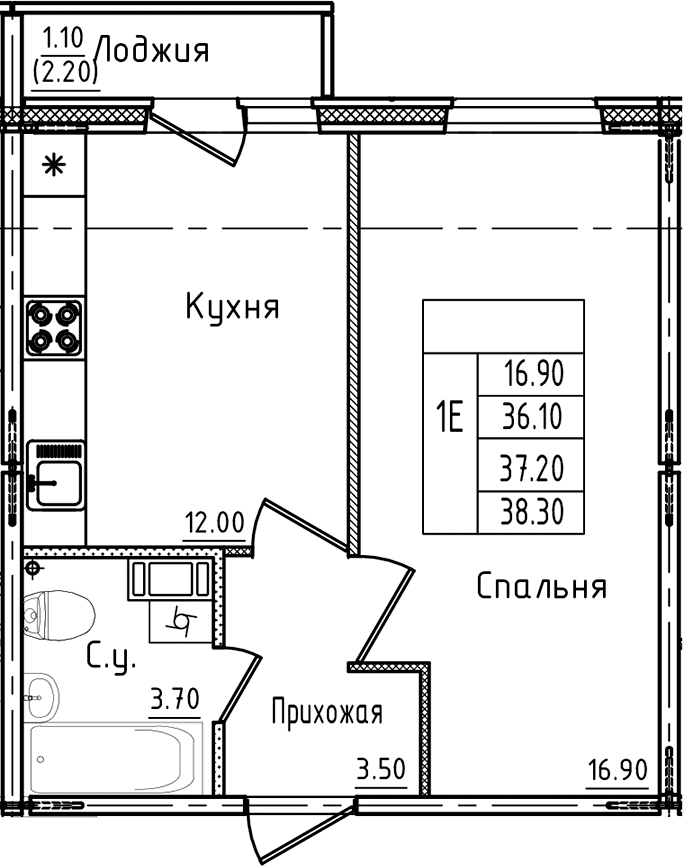 Планировка — Дуэт, 1-комн., 36 м²