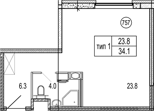 Планировка — VIDI, Студия, 34 м²
