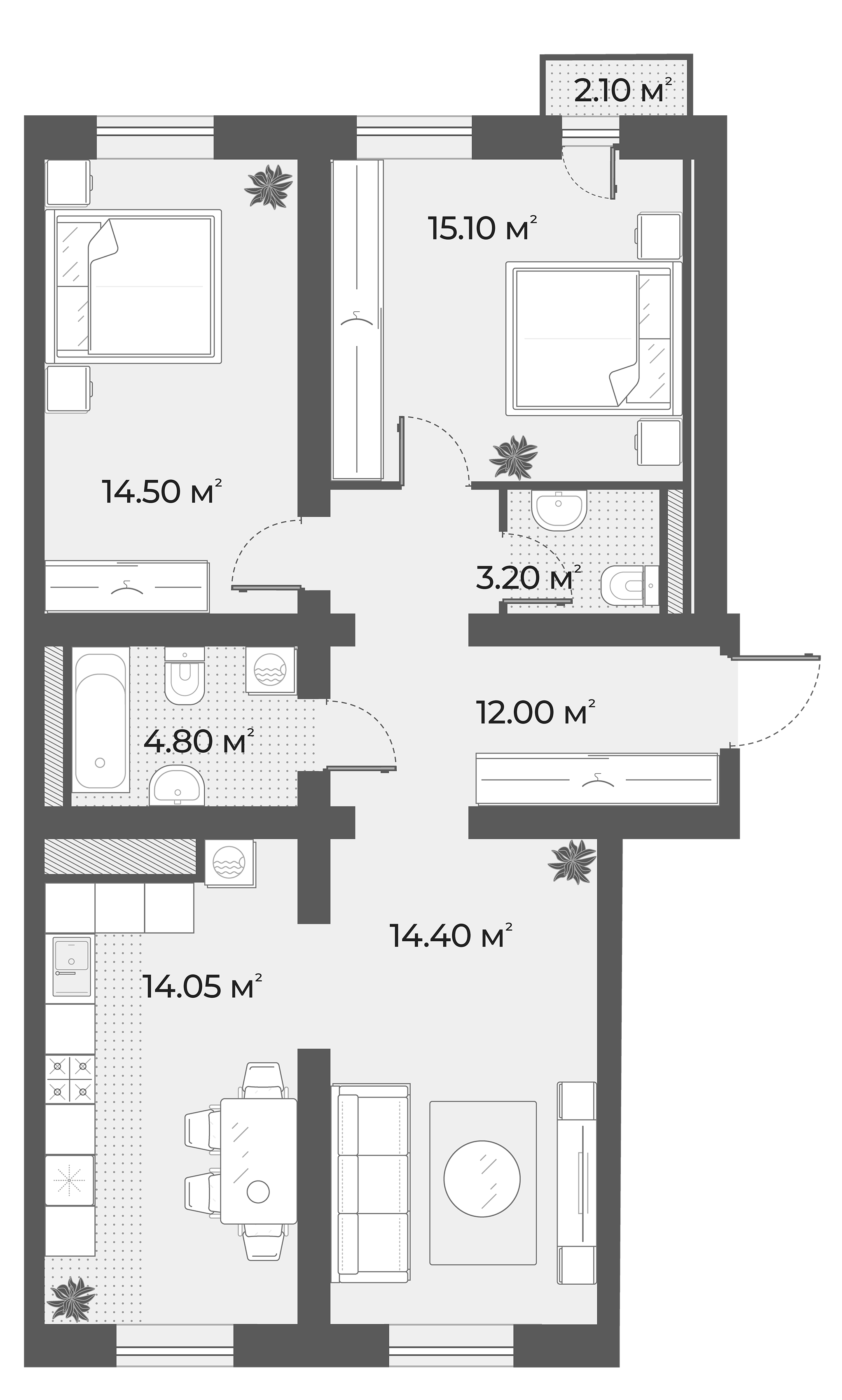 Планировка — AURA, 3-комн., 79 м²