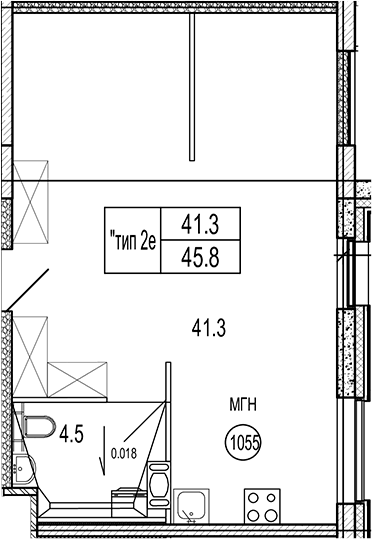 Планировка — VIDI, Студия, 46 м²