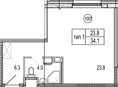 Планировка — VIDI, Студия, 34 м²