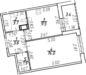 Планировка — Полис ЛАВрики, 1-комн., 33 м²