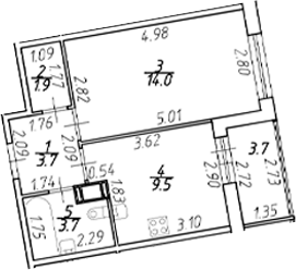 Планировка — Полис ЛАВрики, 1-комн., 33 м²