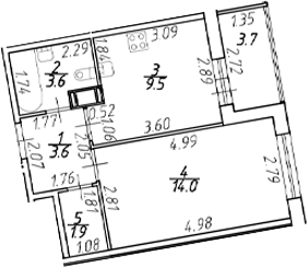 Планировка — Полис ЛАВрики, 1-комн., 33 м²