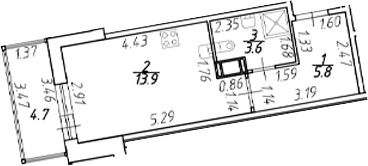 Планировка — Полис ЛАВрики, Студия, 23 м²