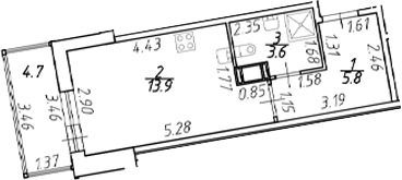 Планировка — Полис ЛАВрики, Студия, 23 м²
