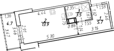 Планировка — Полис ЛАВрики, Студия, 23 м²