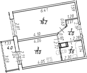 Планировка — Полис ЛАВрики, 1-комн., 35 м²