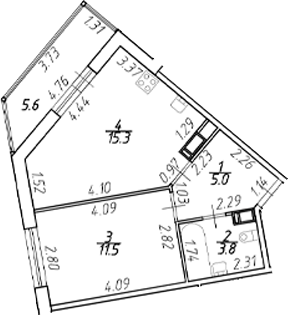 Планировка — Полис ЛАВрики, 2-комн., 36 м²