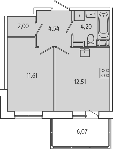 Планировка — Янила Кантри Клаб, 1-комн., 35 м²