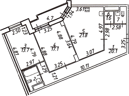 Планировка — Шекспир, 3-комн., 80 м²