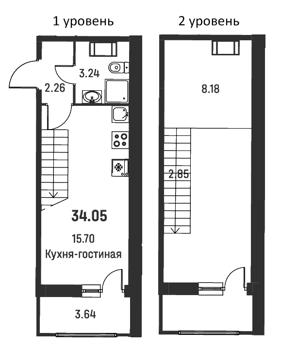 Планировка — Графика, 1-комн., 32 м²