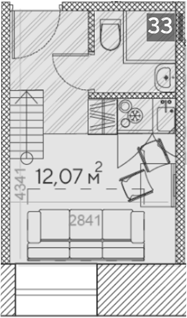 Планировка — Park Side, Студия, 12 м²