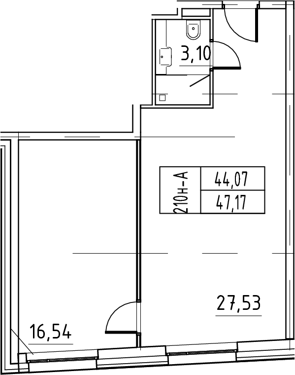 Планировка — ЙЕС Лидер, 2-комн., 47 м²