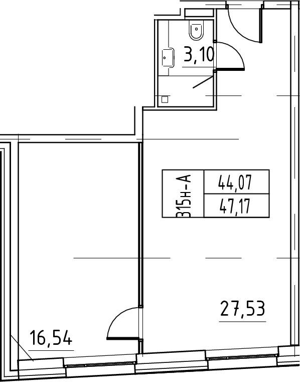 Планировка — ЙЕС Лидер, 2-комн., 47 м²