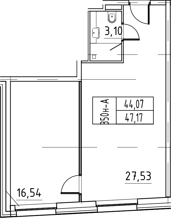 Планировка — ЙЕС Лидер, 2-комн., 47 м²