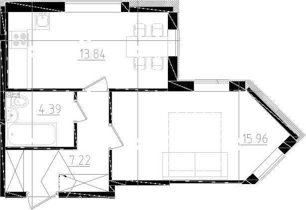 Планировка — Ювента, 1-комн., 42 м²