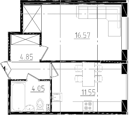 Планировка — Ювента, 1-комн., 38 м²