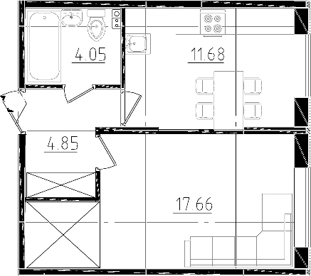 Планировка — Ювента, 1-комн., 39 м²