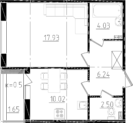 Планировка — Ювента, 1-комн., 42 м²