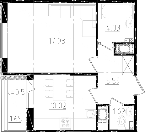 Планировка — Ювента, 1-комн., 41 м²