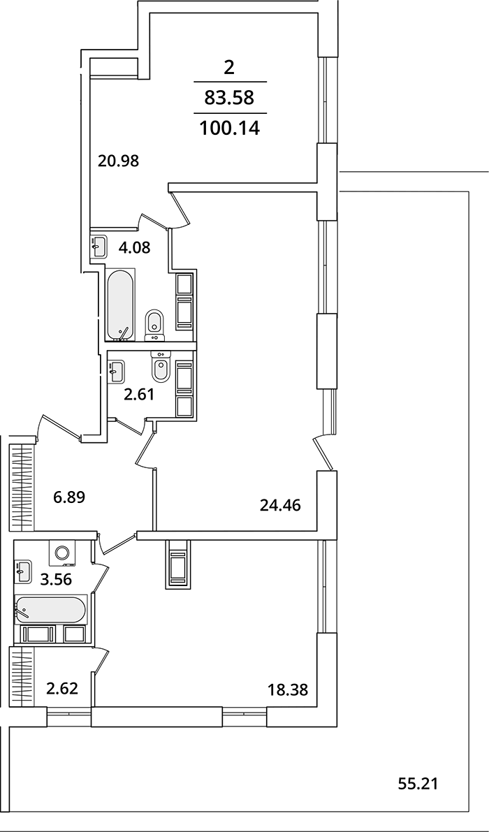 Планировка — БелАрт, 3-комн., 83 м²