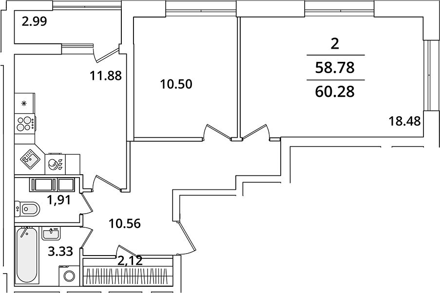 Планировка — БелАрт, 2-комн., 59 м²