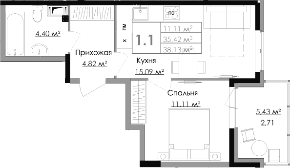 Планировка — Малая Финляндия, 2-комн., 35 м²