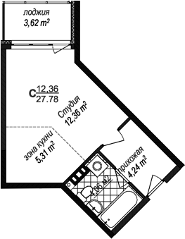 Планировка — Avenue-Apart Прибрежный, Студия, 26 м²