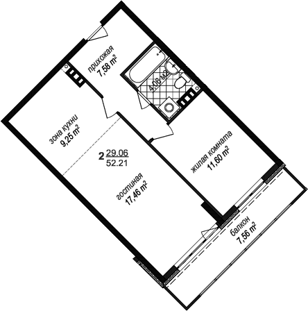 Планировка — Avenue-Apart Прибрежный, 2-комн., 50 м²