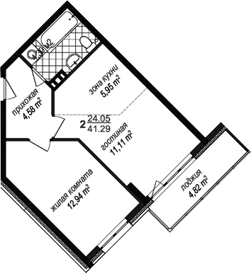 Планировка — Avenue-Apart Прибрежный, 2-комн., 39 м²