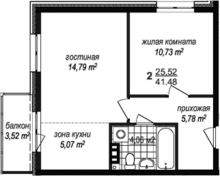 Планировка — Avenue-Apart Прибрежный, 2-комн., 40 м²