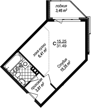 Планировка — Avenue-Apart Прибрежный, Студия, 30 м²