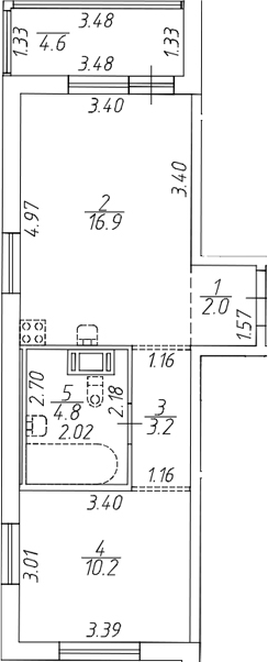 Планировка — Симпл, 1-комн., 35 м²
