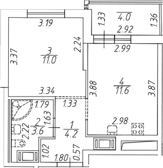 Планировка — Симпл, 1-комн., 29 м²